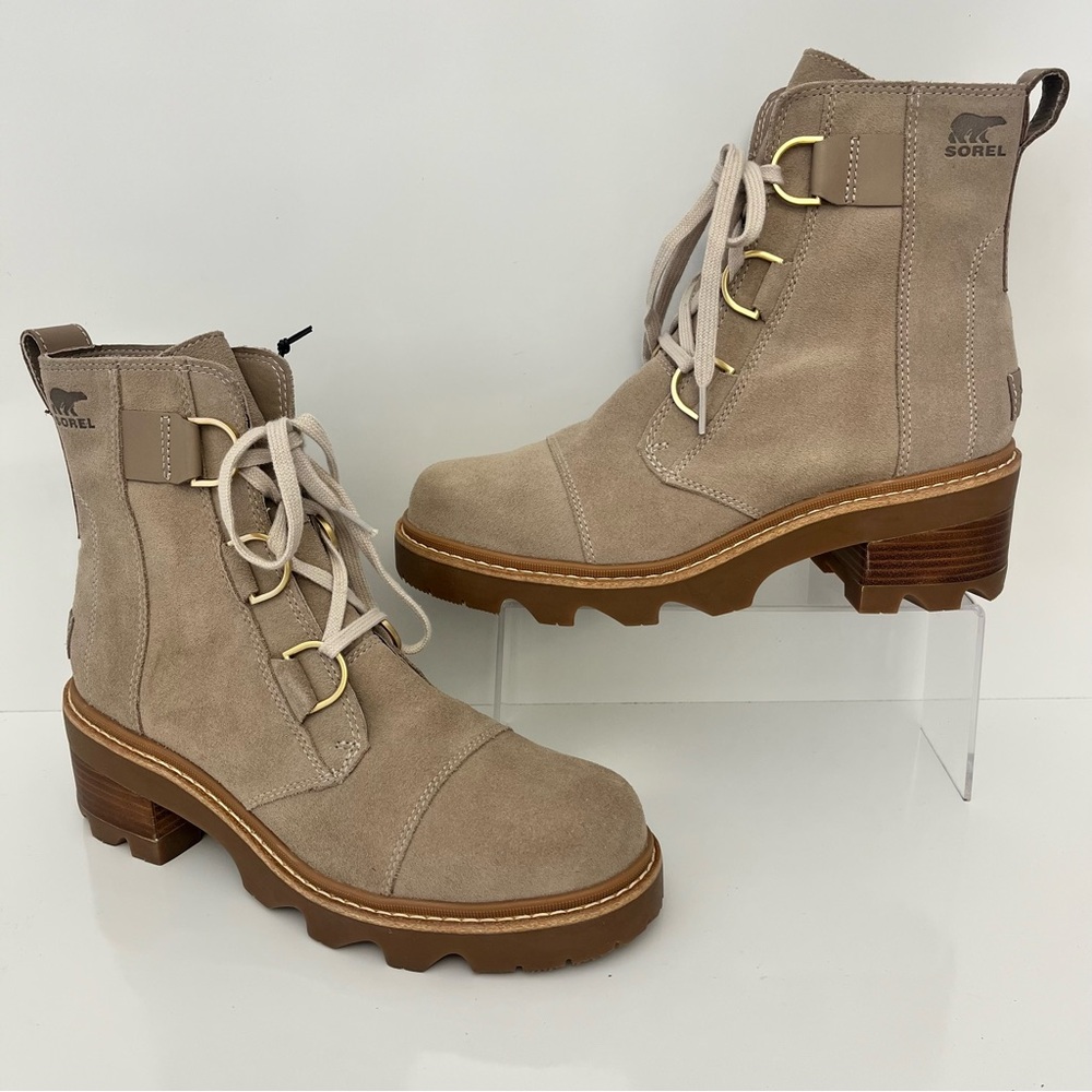 Sorel Joan Now Lace-Up Boots Tan Suede Waterproof Lug Sole Size 10 NWOB - Picture 3 of 13
